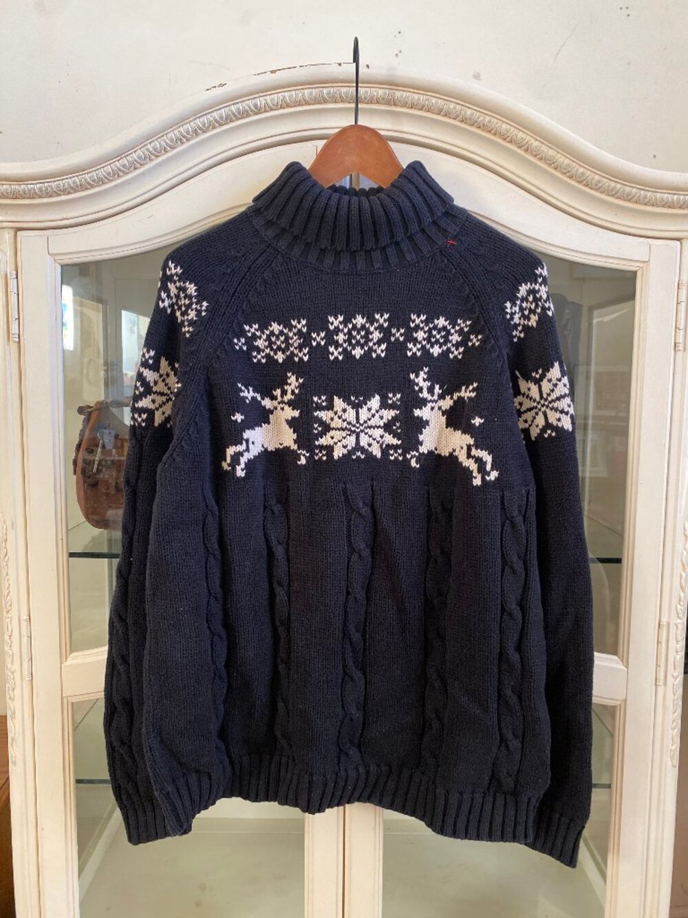Vintage Lands End Reindeer Fair Isle Black Sweater